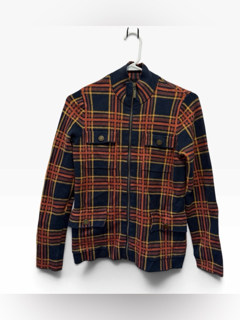 Rachel Zoe Plaid Sweater Jacket Full Zip Fall Dark Academia Size Small